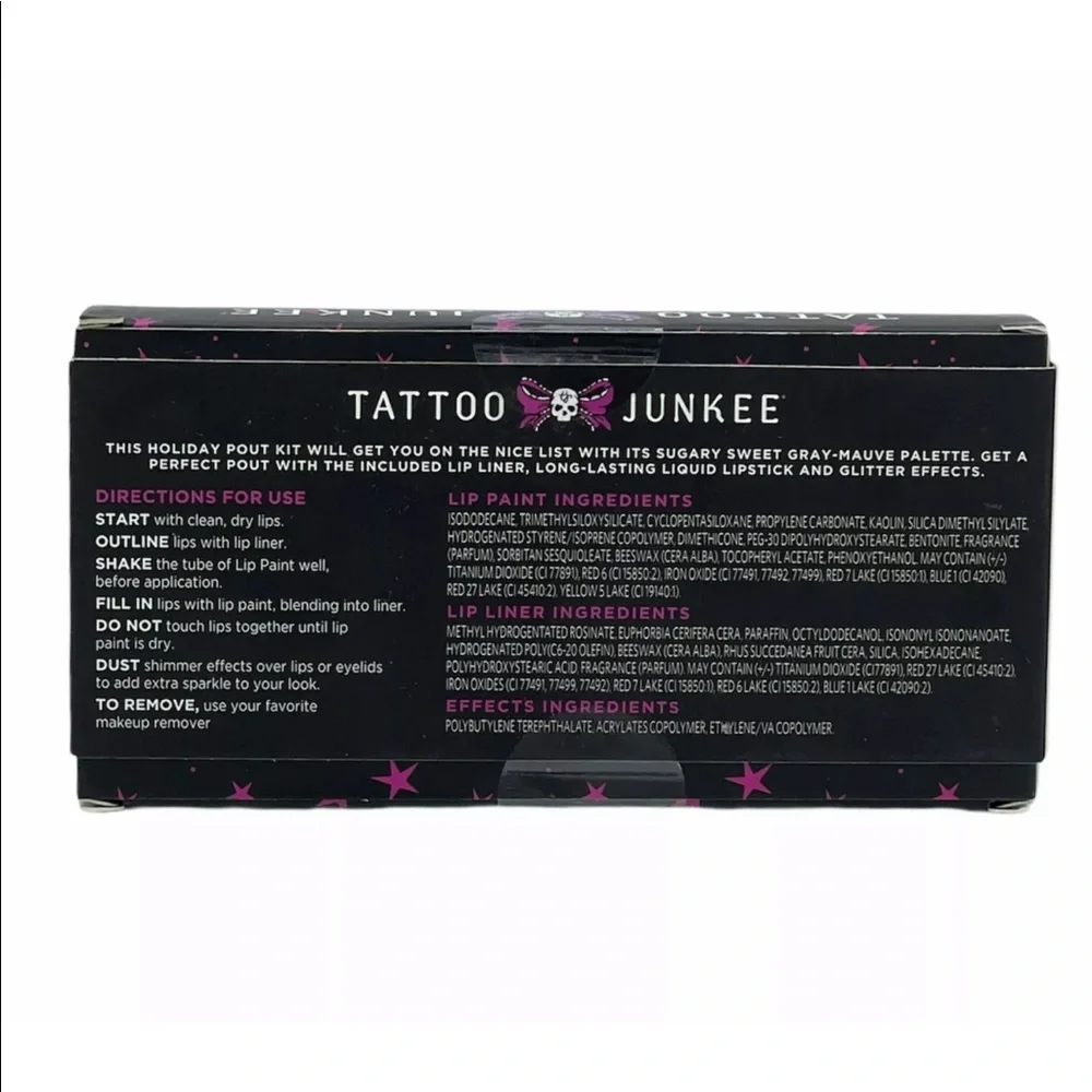 Tattoo Junkee Pout Kit Lip Paint Liner Metallic Naughty & Nice Liquid Lipstick - Picture 4 of 5